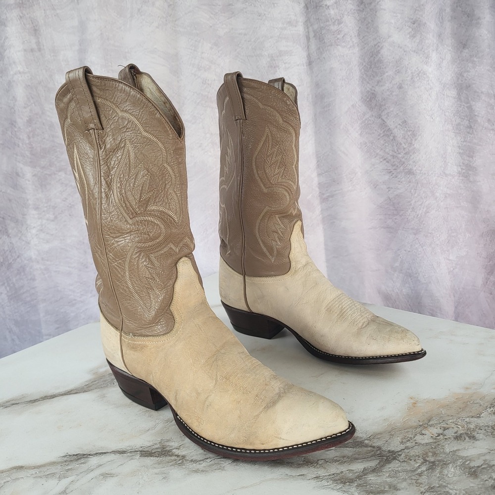 Vintage Tony Lama Sueded Bone Western Cowboy Boots Size 11 D Men's